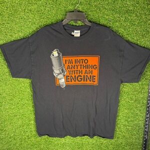 Gildan Mens XL Black AutoLite NASCAR Performance T‎ Shirt Spark Plug Engine